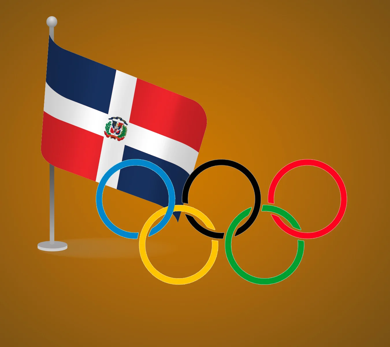 Bandera de República Dominicana junto a los aros olímpicos